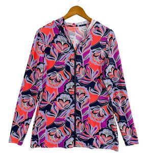 Lands End Women Hoodie Jacket Colorful Abstract Full Zip sz/ S